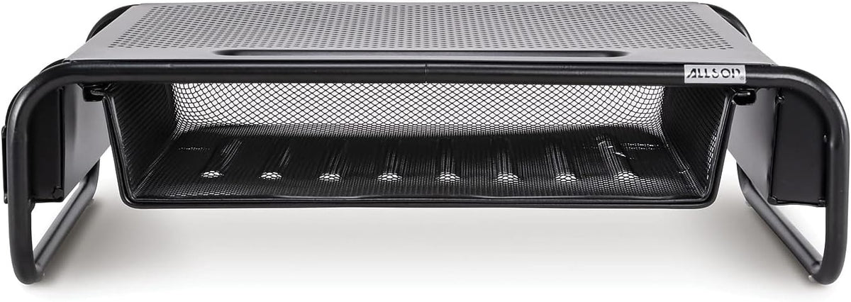 Allsop 32166 Metal Art Organizer 5 Riser Monitor Stand with Drawer and Side Caddies, Black