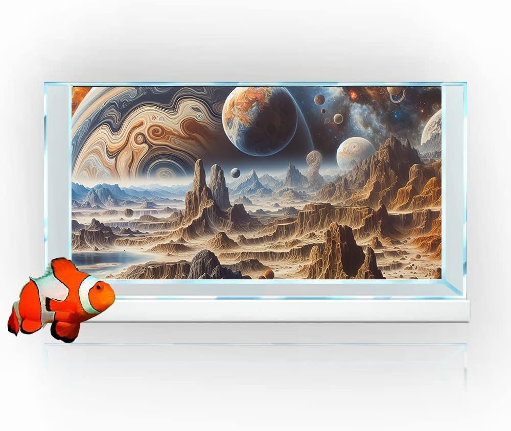 72X24IN Cosmic Spaceterrarium Background, Cool Parallel Space Themed Aquarium Reptile Habitat Background, Aquarium Background with 10EVA Double-Sided Tape