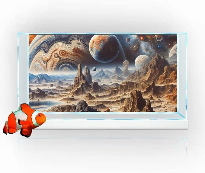 36X20IN Cosmic Spaceterrarium Background, Cool Parallel Space Themed Aquarium Reptile Habitat Background, Aquarium Background with 10EVA Double-Sided Tape