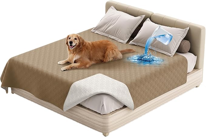 Dog Bed Cover Waterproof Microfiber Quilted Mattress Cover Pet Mat Silicon Non Slip 9 Size Furniture Protectors for Bed Sofa Couch (208 x 208 cm/82 x 82 in,Taupe)