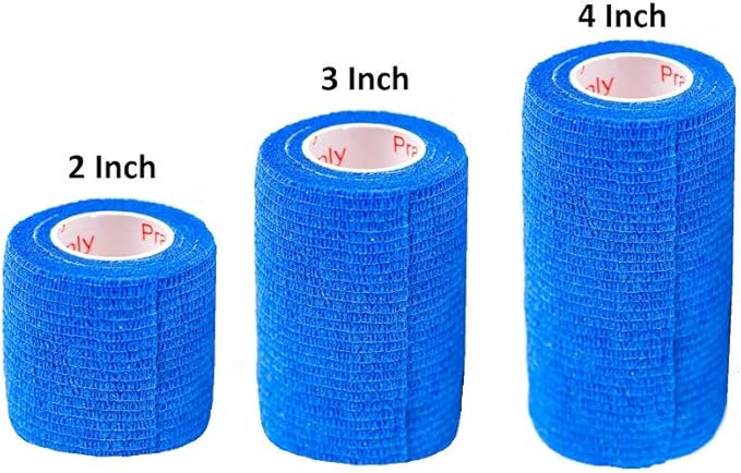 Vet Wrap Tape (Blue) (2 Pack) (3 Inch x 15 feet) Self Adhesive Adherent Adhering Cohesive Flex Self Stick Bandage Grip Roll Dog Cat Pet Horse