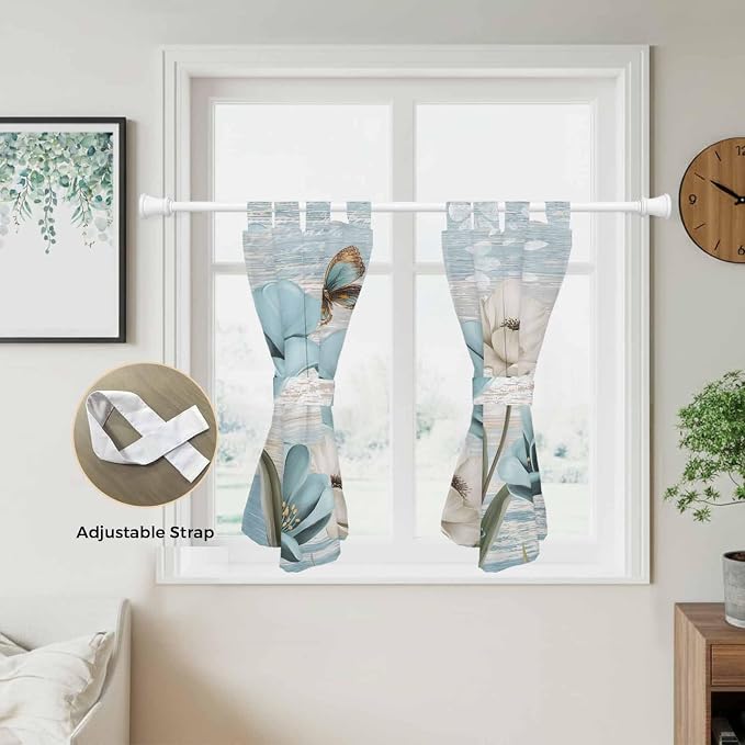 Spring Floral Kitchen Curtains 45 Inch Length, Short Cafe Window Curtains Tab