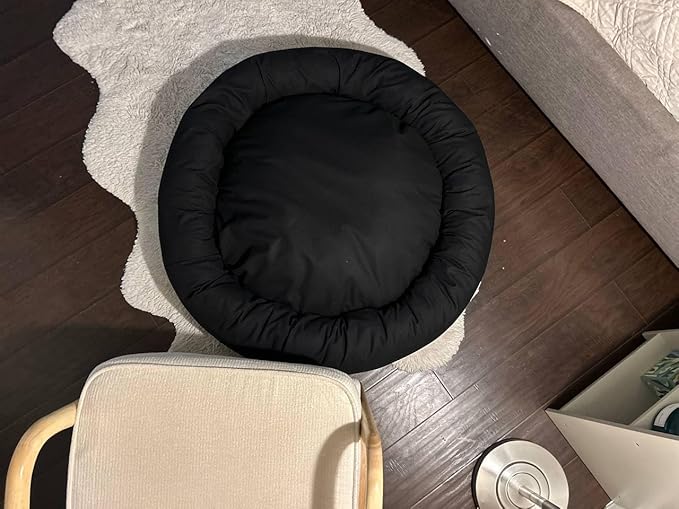 Organic Cotton Canvas Dog Bed: Removable Cover, Natural Fill - Made in USA (Black, X Large 42" x 8" inches)