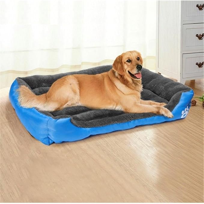 Pemberly Row Size L Cotton Pet Bed, 25.6 in x 19.7 in, Plush Foam, Blue Finish, Soft and Anti-Leak Fabric, Comfortable Cat/Dog Bed for Indoor Use