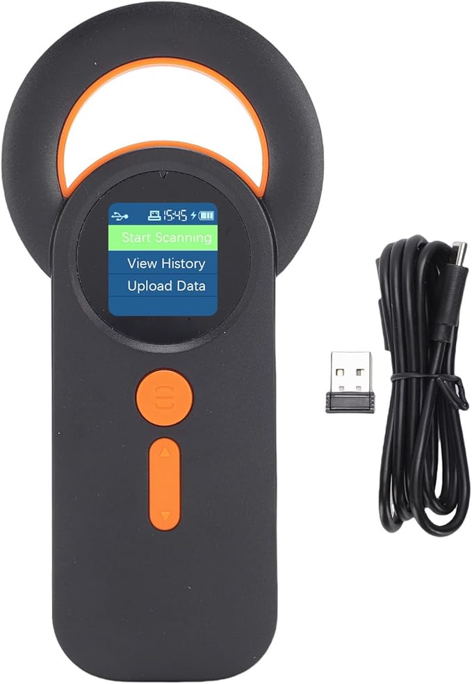 Animal Chip Scanner Wireless 2.4G Connection Pet Reader for Efficient Tag Management and Long Battery Life - Support 240 Data Storage for Pet Owners, ABSCurrent, Black and Orange Color