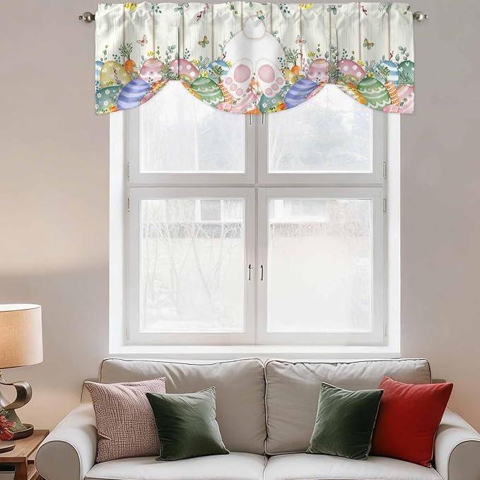 Easter Tie Up Valance Curtains for Windows, Kitchen Curtains Window Shades