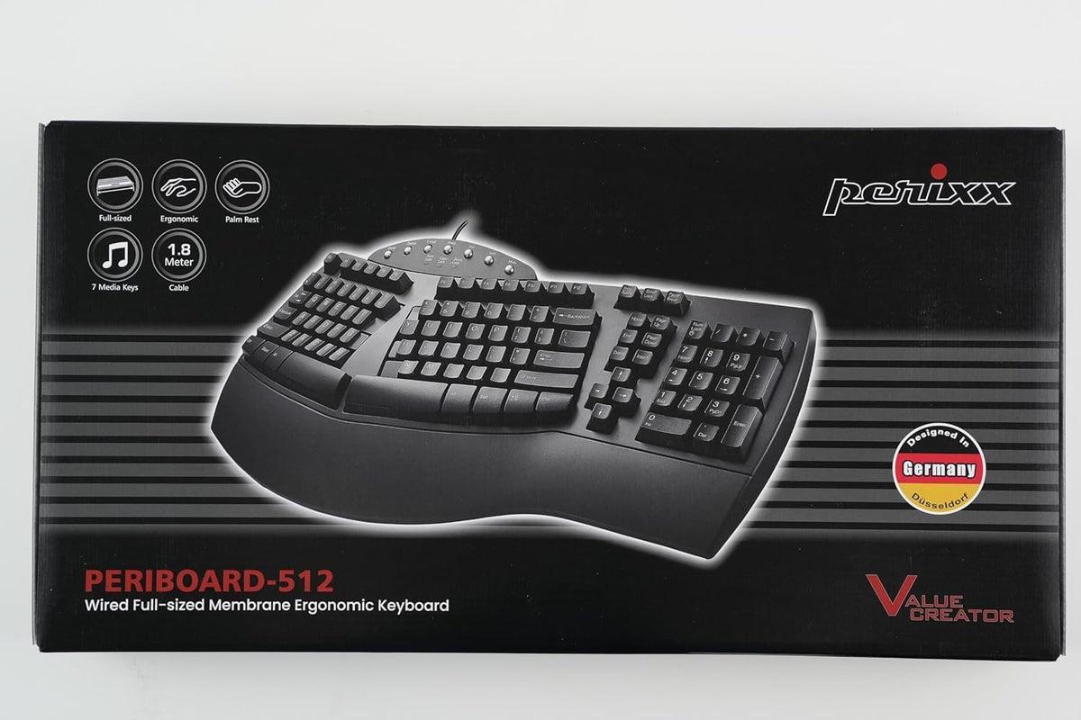 Perixx PERIDUO-512B US, Wired Ergonomic Keyboard and Vertical Mouse Combo - USB - Black - US English