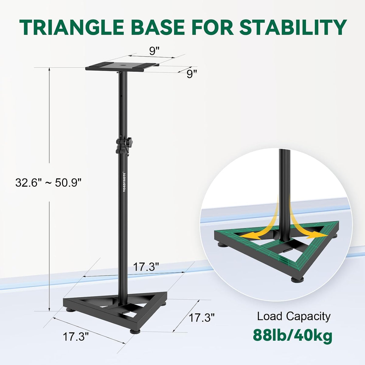 Vondynote Pair Studio Monitor Stands 32.6"-50.9" Base Floor Speaker Stands