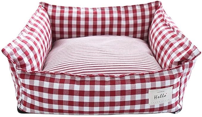 Original Rectangular Pet Bed Soft Cotton Dog Kennel with Non Slip Bottom, Removable Calming Sofa for Small Medium Dogs and Cats, Universal for All Seasons Red S