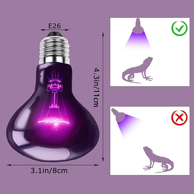 75W Reptile Night Light Bulb - Moonlight Night Heat Lamp - Simulates Natural Moonlight, Purple Basking Spot Light for Bearded Dragons, Lizards & Amphibians - Optimal for Reptile Habitats