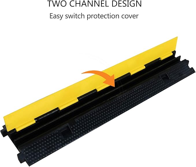 1 Pack Rubber Cable Ramp Hose Cable Protector Ramp 2 Channel 22000Lbs Load Capacity Traffic Speed Bump Wires Power Lines Extension Cord Cover for Indoor Outdoor