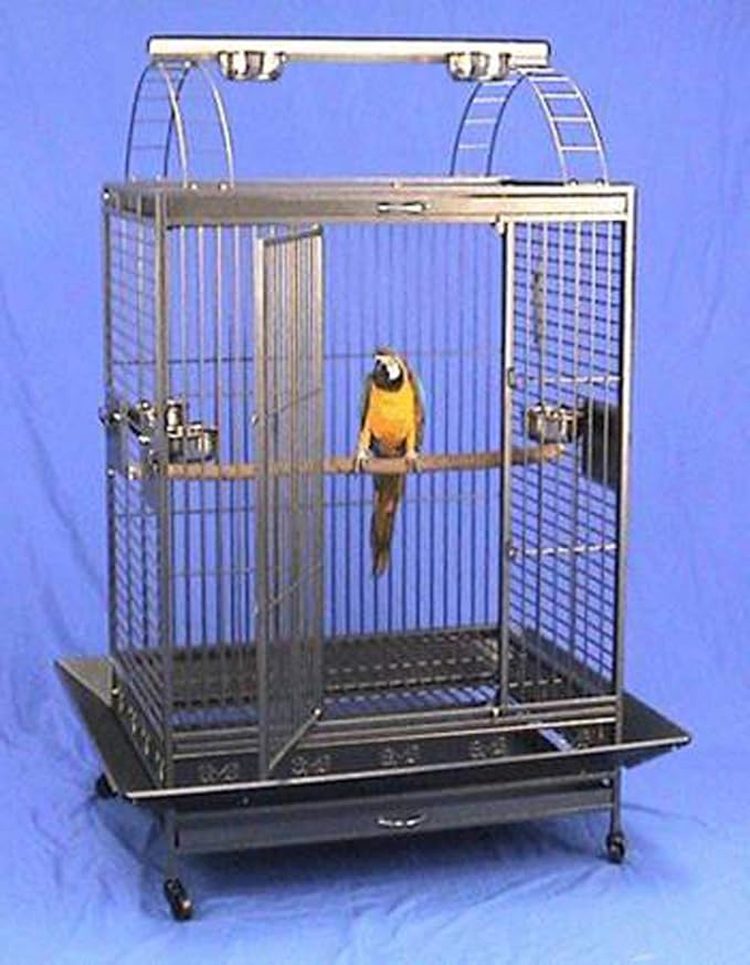 Castle PlayTop Bird Parrot Cage - 40" L X 30" W X 73" H - Wrought Iron with 6mm Extra Strong Wire (SilverVein)