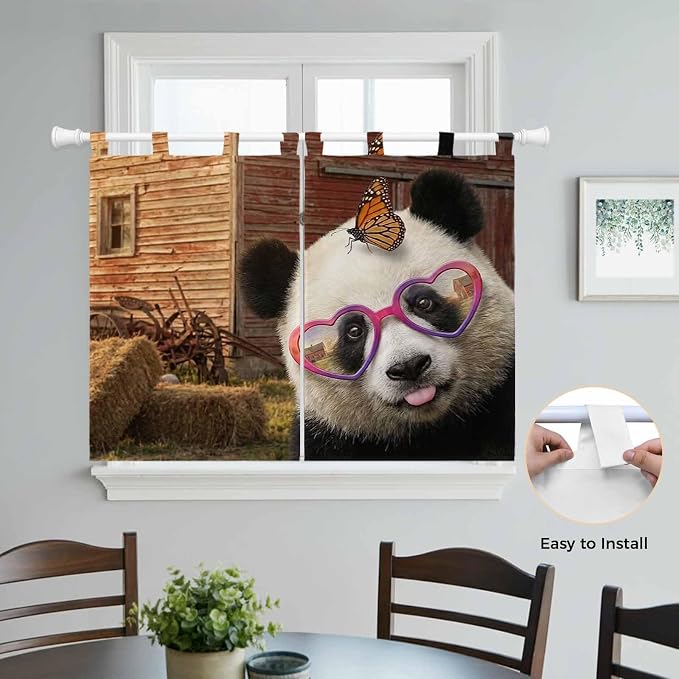 Farm Panda Kitchen Curtains 45 Inch Length, Short Cafe Window Curtains Tab Top