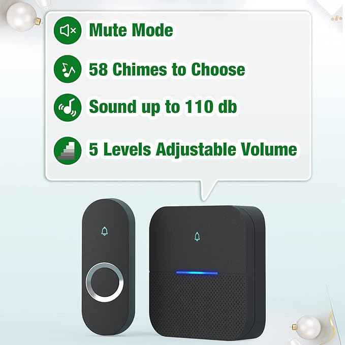 AIDA Lighted Wireless Doorbell for Home, Waterproof Battery Doorbell 1
