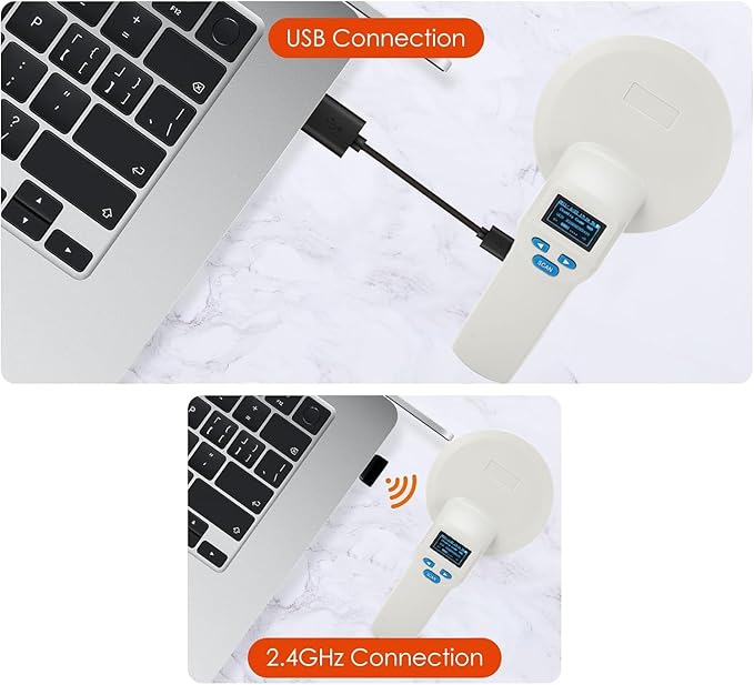 Pet Microchip Scanner with Bluetooth,Large OLED Display Bluetooth USB Connection Animal Tag Reader with Storage, Portable for Animal Management Railway Inspection