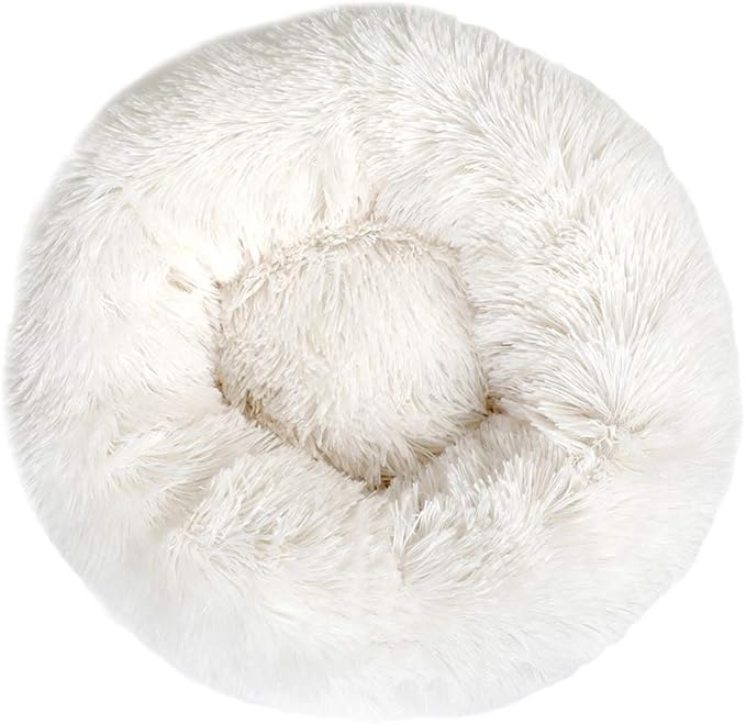 otoez Kitten Puppy Donut Bed - Small Round Dog Cat Beds Anti Anxiety Plush Pet Calming with Non-Slip Waterproof Bottom, Washable (19.7", White)