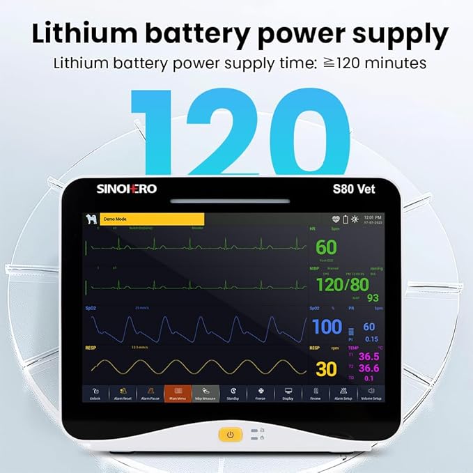 Veterinary Monitor 10.1'' Multi-Parameter Touch Screen Pet Monitor for Cat, Dog,Cow,Pig,Horse and Other Animals (Standard Size)