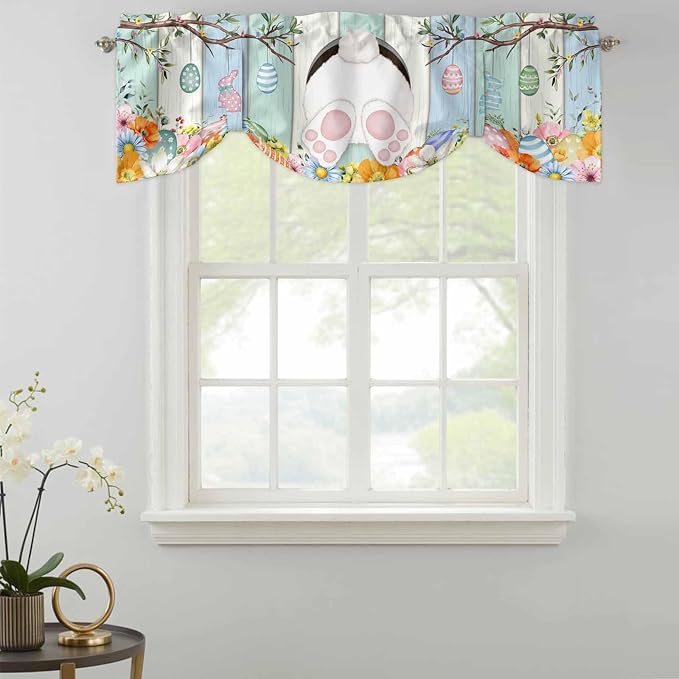 Easter Tie Up Valance Curtains for Windows, Kitchen Curtains Window Shades