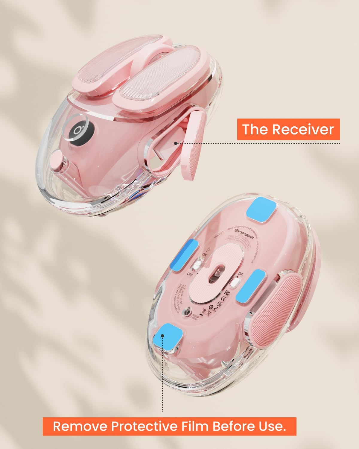 Wireless Bluetooth Mouse, Rechargeable, Clear, Silent Click for Small Hand