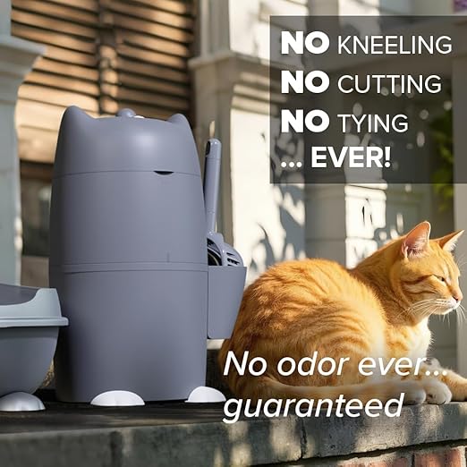 Red Rocket Pets Cat Litter Trash Can Kitty Twister Plus Pack Grey, 12x Refills Bags and 6X Charcoal Sachets, No Smell Litter Storage Container, Litter Disposal System