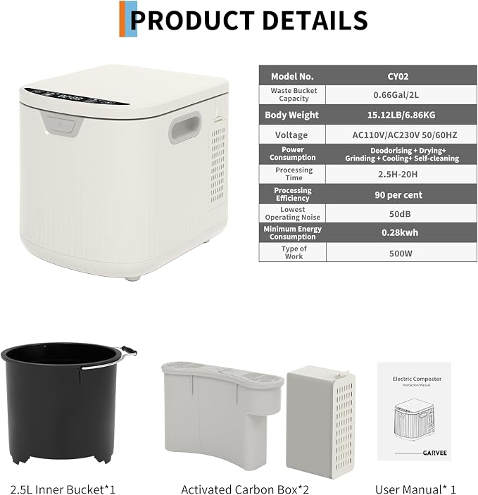 2.5L Electric Composter Countertop, 3 Modes Kitchen Smart Compost Bin
