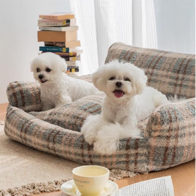 Lazy Holiday Plush Cozy Dog & Cat Sofa Bed, Teddy Velvet Dog Bed, Trendy Striped Faux Lambswool Double Layer Dog & Cat Sofa Bed Dogs Sleeping Mat for Medium Small Dogs & Cats (A-2,M)