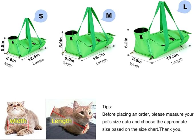 HDKUW Cat Grooming Bag,Foldable Travel Carrier for Cats,Anti-Bite Anti-Scratch Cat Grooming Restraint Bag,Pet Carrier for Administering Eye Drops,Ear Cleaner,Clipping Nails Green M