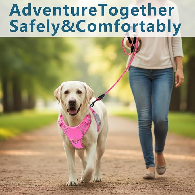 BARKBAY Dog Harness No Pull Oxford with ID Tag Pocket - Heavy Duty, Reflective, Easy Control for Large Dogs(Pink Oxford,M)