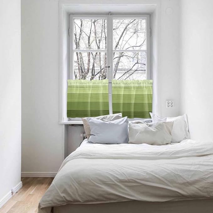 Gradient Green Wooden Board Window Valance Curtains, Retro Country Wood Grain