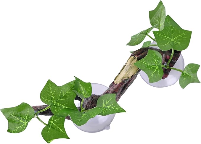 IBWell Resin Reptile Corner Branch Terrarium Plant Decoration with Suction Cup for Amphibian Lizard Snake Climbing Ornament