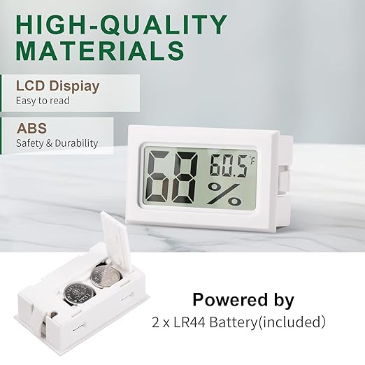 Mini Hygrometer Indoor Humidity Meter, Digital Humidity Gauge Indoor Thermometer (℉) for Home, Office, Reptile, Car, Greenhouse, Lab, Terrarium, Cellar, Humidors A02 White