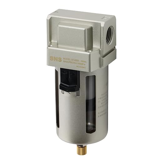 SNS 1/2" NPT Compressed Air Line Filter, 5 Micron Brass Element, Poly Bowl