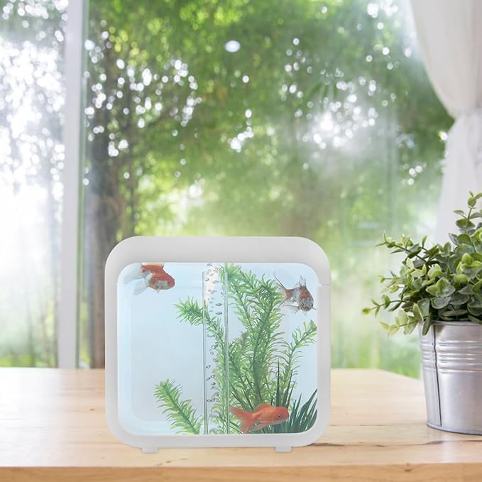 Plastic Aquarium Miniature Kits Small Aquarium Mini Fish Tank Small with LED Lighting Fish Landscape Box Desktop Decoration LED Creative