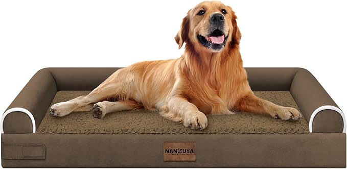 Large Dog Bed Orthopedic Washable: Beds Bolster XL Bed Big XLarge Dogs Egg Crate Foam Couch Sofa Waterproof with Removable Cover - Dark Coffee