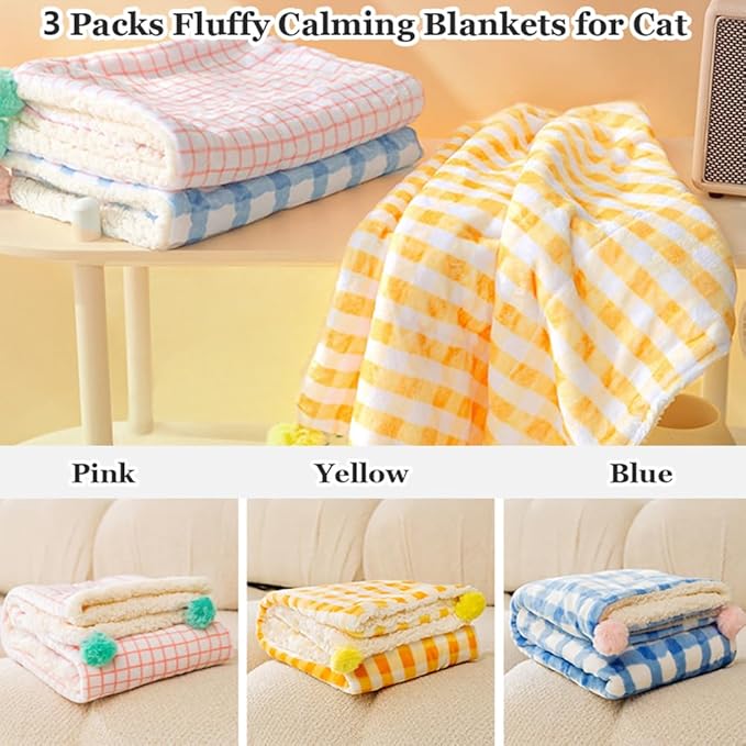 3Pcs Blankets Soft Fluffy Sherpa Fleece Pet Blanket Plaid Blanket for Dog Puppy Cat (Plaid-3pcs, Small)
