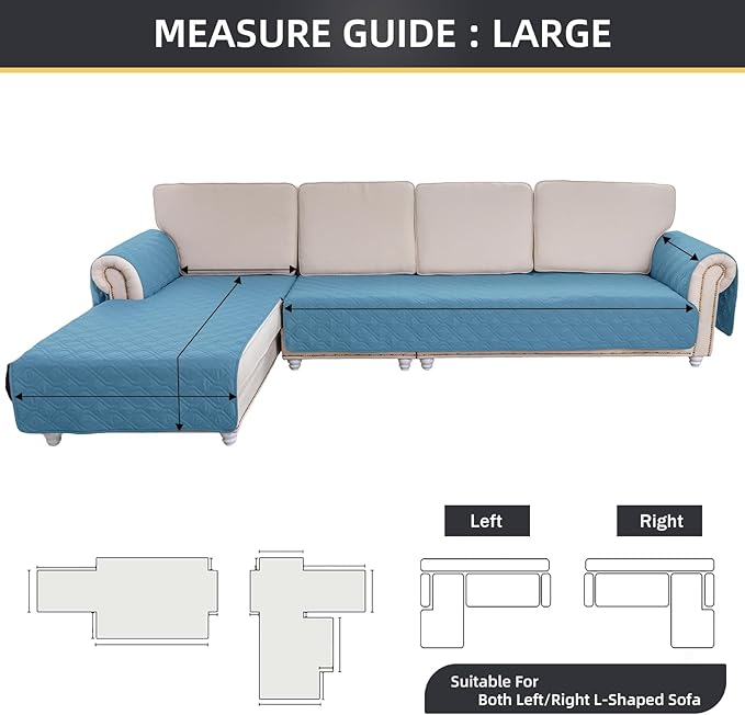 ele ELEOPTION 100% Waterproof 2 Piece Couch Cover Pet Blanket Sectional L Shape Sofa Cushion Cat Dog Bed Cover (Chaise Lounge + 3 Seat Covers) Blue