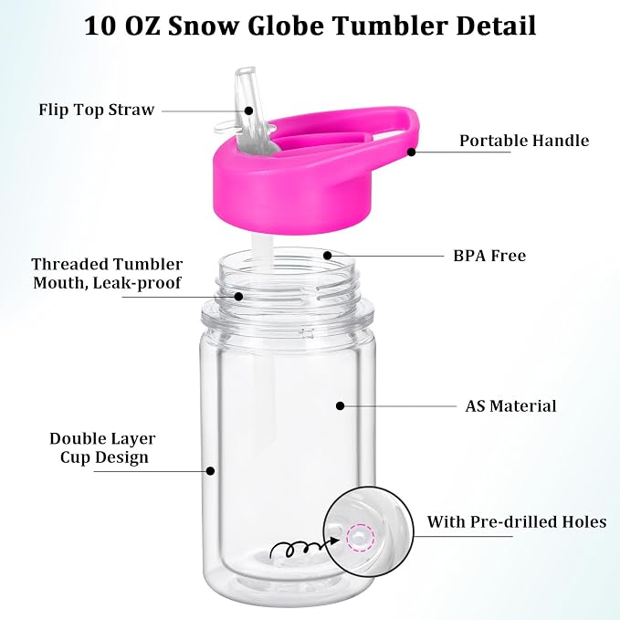 8 Pack 10 Oz Plastic Snow Globe Tumbler