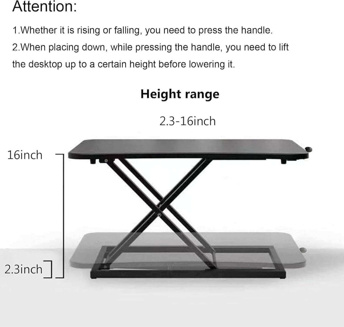 Height Adjustable Standing Desk Black Converter Keyboard Riser 23.6 Inch