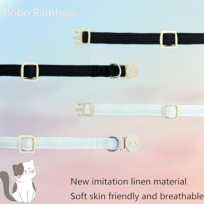 Cat Collar-2 Pack Cat Collar Black and White Linnet with Kitten and Bell Pendant Safety Buckle Adjustable Pet Collar Suitable for Cats Gift to Cats and Small Pets