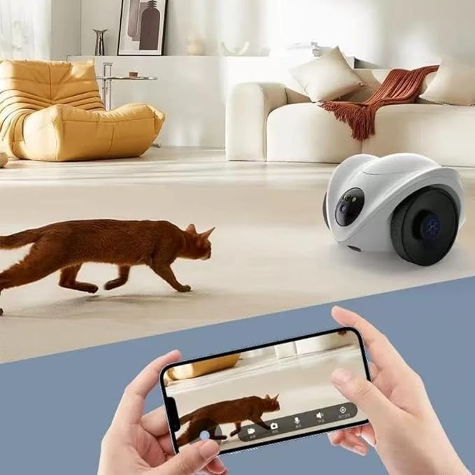 Pet Robot Camera 2MP HD WiFi Cameras Motion Detection Two Way Audio Indoor Dog Treat Camera Dispenser Feeder for Home Security(Camera Add 32G Card)