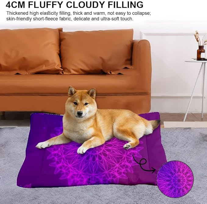 Purple-Pink Line Art Mandala Crate Dog Bed Dog Cage Mats for Crates Cage Pad Bedding for Crate Washable Non-Slip Chew Resistant Bed Bedding Pad Mat Products Dogs Indoor Outdoor 36X24 Inch
