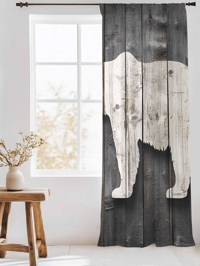 Sheer Curtains 108 Inches Long, Vintage White Brown Bear Semi Sheer Curtains