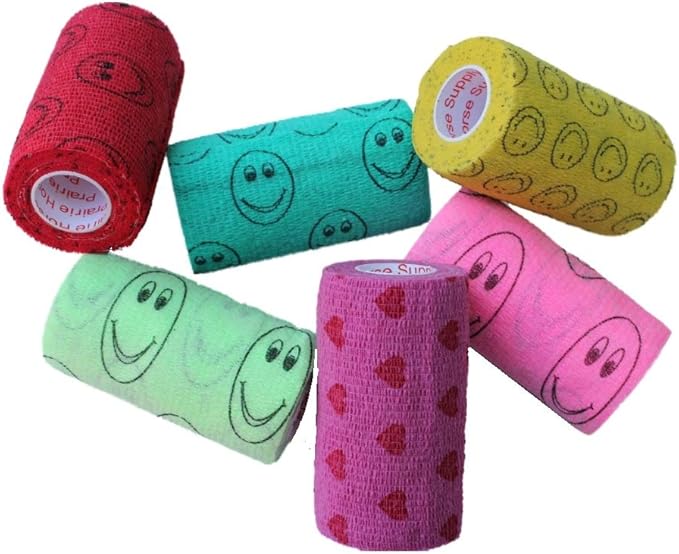 Prairie Horse Supply 3 Inch Vet Wrap Tape Bulk (Assorted Patterns) (Pack of 12) Self Adhesive Adherent Adhering Flex Bandage Grip Roll Dog Cat