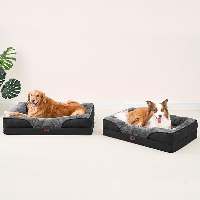 EHEYCIGA Orthopedic Dog Bed for Large Sized Dog, 41x27x7.5 Inch Large Memory Foam Dog Couch Bed with Sides, Waterproof Liner & Washable Removable Cover, Bolster Pet Sofa, Grey/Black