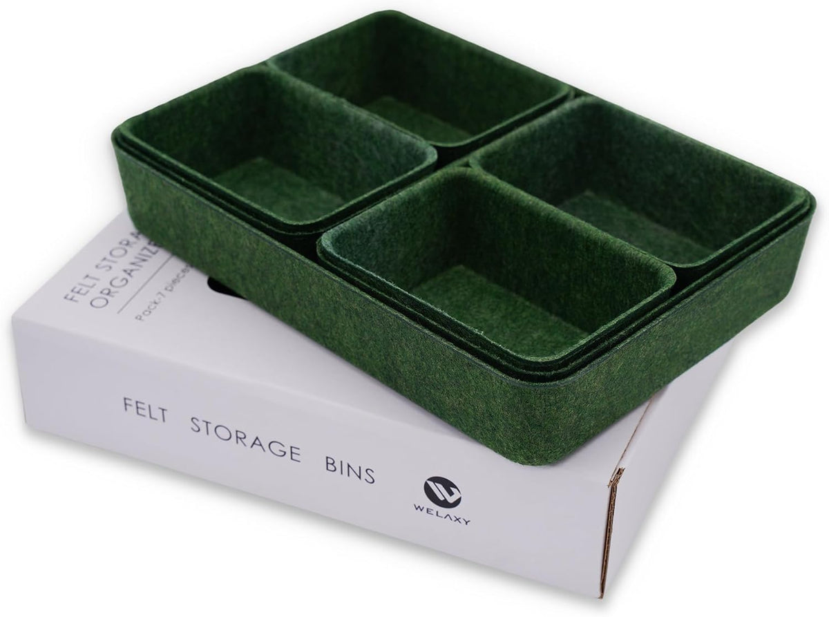 Welaxy 7-Piece Felt Drawer Organizer Bins, Dividers Tray Set, Forest Green