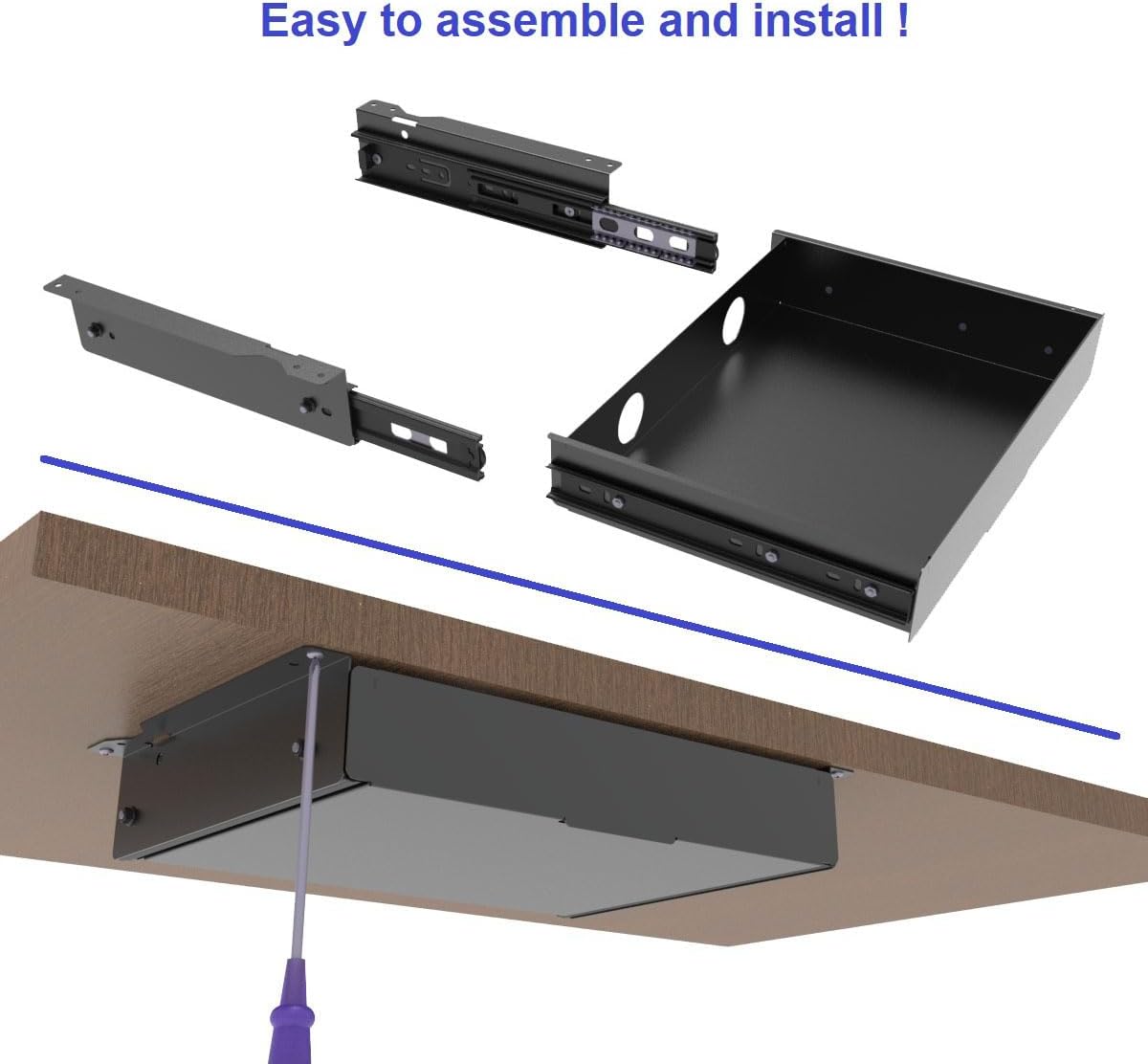 Under Desk Slide out Drawer 13.4" Wide with Cable Management