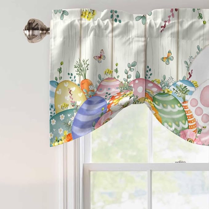 Easter Tie Up Valance Curtains for Windows, Kitchen Curtains Window Shades