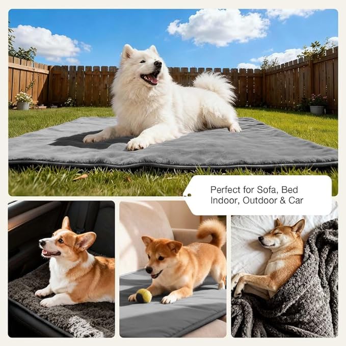 Lekereise Reversible Waterproof Dog Blanket, Super Soft Scratch-Resistant Pet Blanket, Washable Leak-Proof Cover for Sofa Bed Car Seat, for Cats to Large Dogs (Gray, 85" x 59")