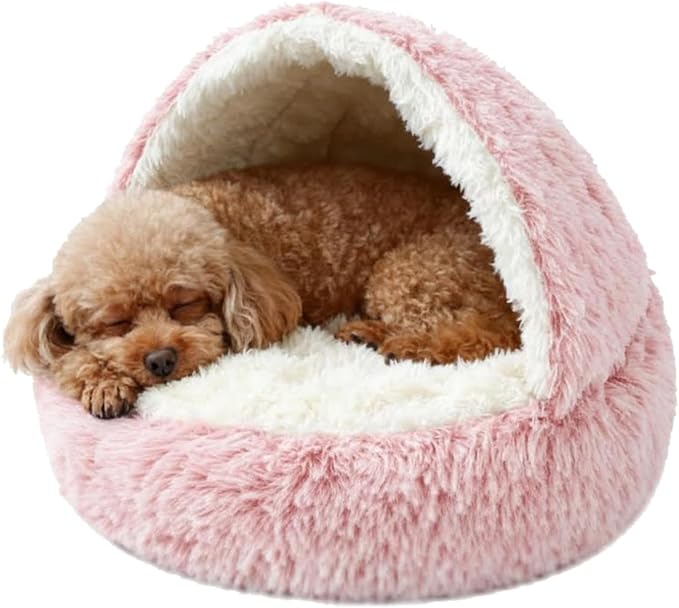 Dog Bed, Dog Bed with Cover Cave, Dual Comfort Design, Pet Bed for Small/Medium/Large Cats and Dogs, Anxiety Relief, Durable & Chew-Proof, Improves Sleep & Behaviour (Pink, 15in)