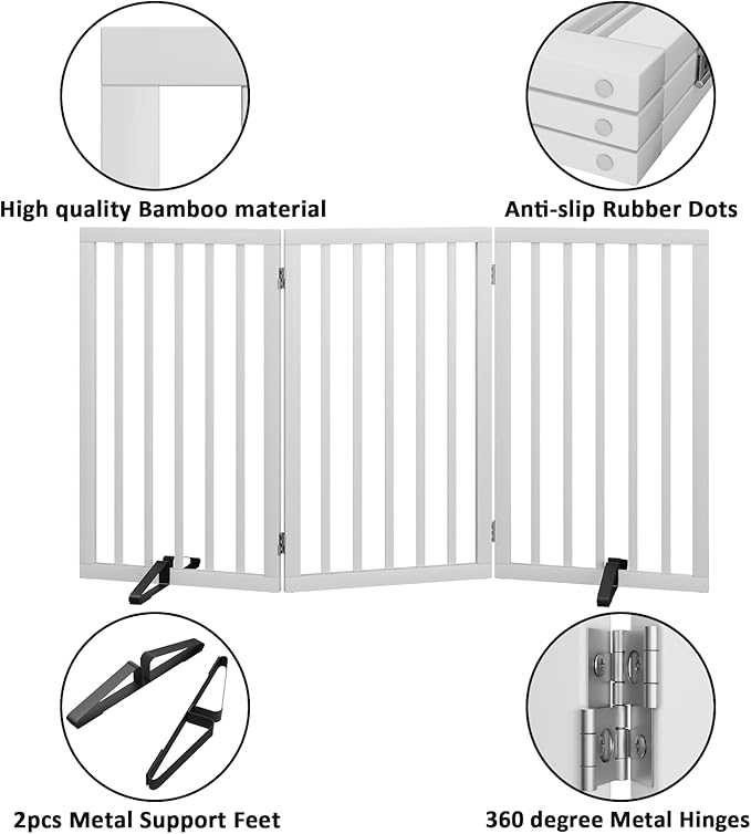 Dog Gate 32" Tall Freestanding Dog Gate for Doorways Foldable Pet Gate for Dogs Indoor (White,3 Panel)